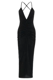 Meshki Midi Dresses Women Emeraude Diamante Ruched Midi Dress 8211 Black Black