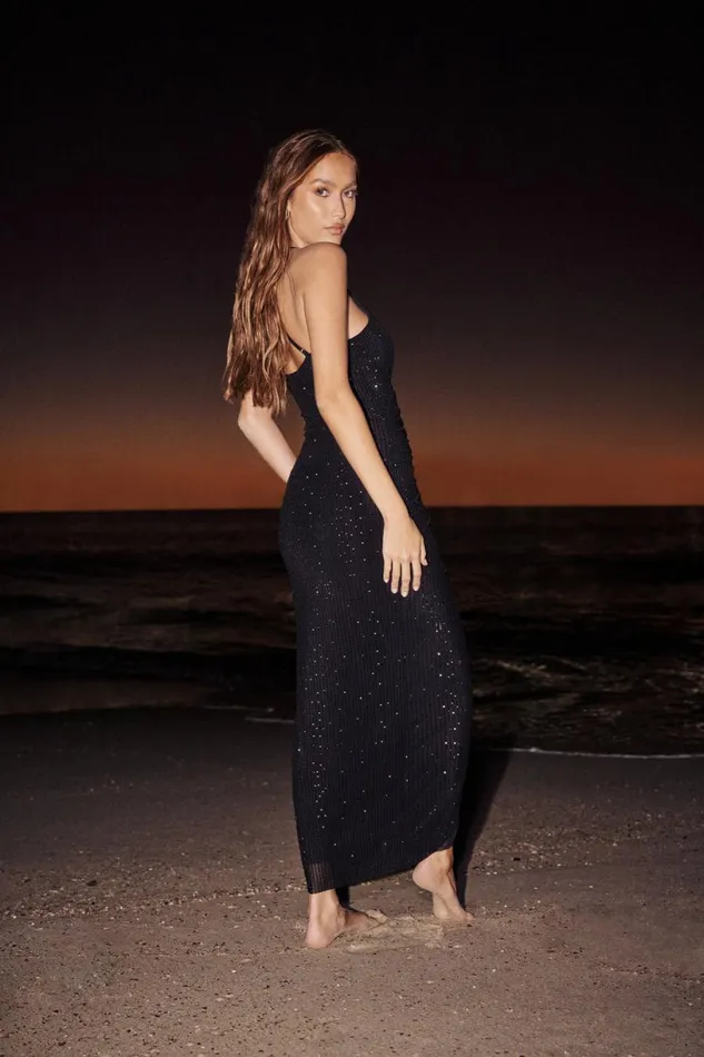Meshki Midi Dresses Women Emeraude Diamante Ruched Midi Dress 8211 Black Black