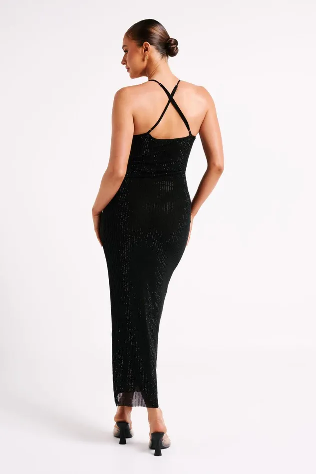 Meshki Midi Dresses Women Emeraude Diamante Ruched Midi Dress 8211 Black Black