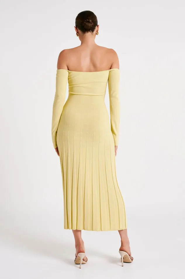 Meshki Midi Dresses Women Emmeline Long Sleeve Rib Knit Midi Dress 8211 Lemon Lemon