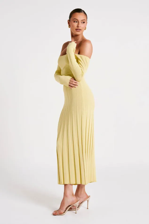 Meshki Midi Dresses Women Emmeline Long Sleeve Rib Knit Midi Dress 8211 Lemon Lemon