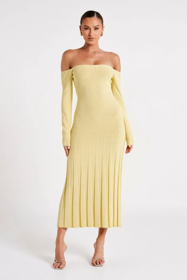 Meshki Midi Dresses Women Emmeline Long Sleeve Rib Knit Midi Dress 8211 Lemon Lemon