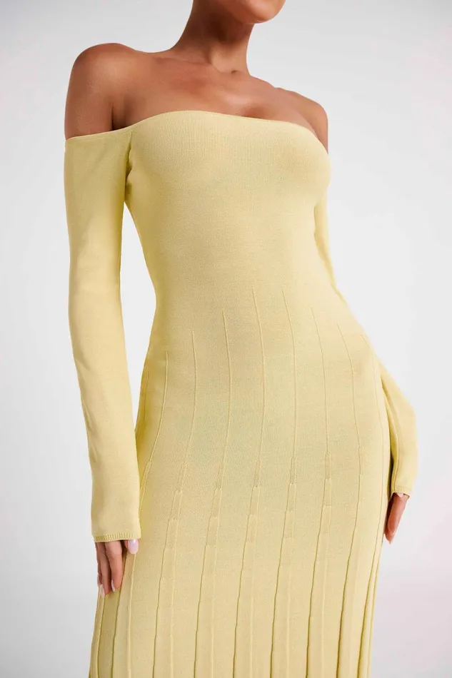 Meshki Midi Dresses Women Emmeline Long Sleeve Rib Knit Midi Dress 8211 Lemon Lemon