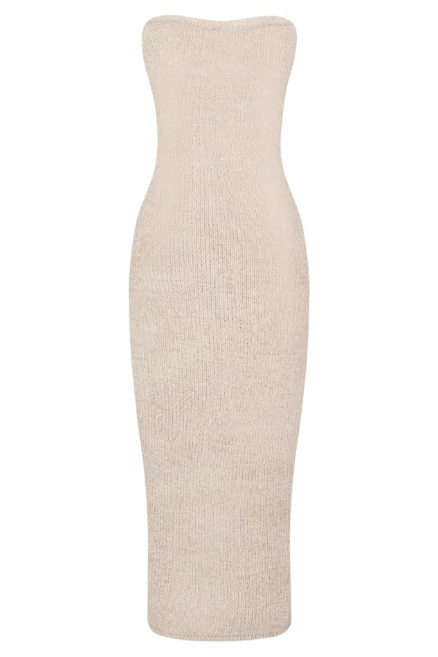 Meshki Midi Dresses Women Friya Strapless Tape Yarn Midi Dress 8211 Wheat Wheat