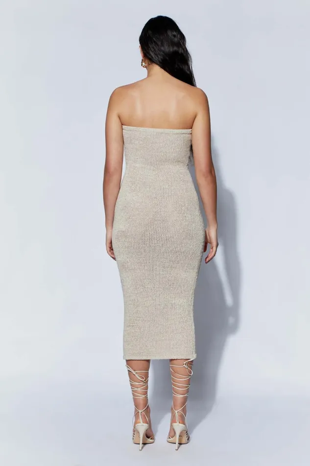 Meshki Midi Dresses Women Friya Strapless Tape Yarn Midi Dress 8211 Wheat Wheat