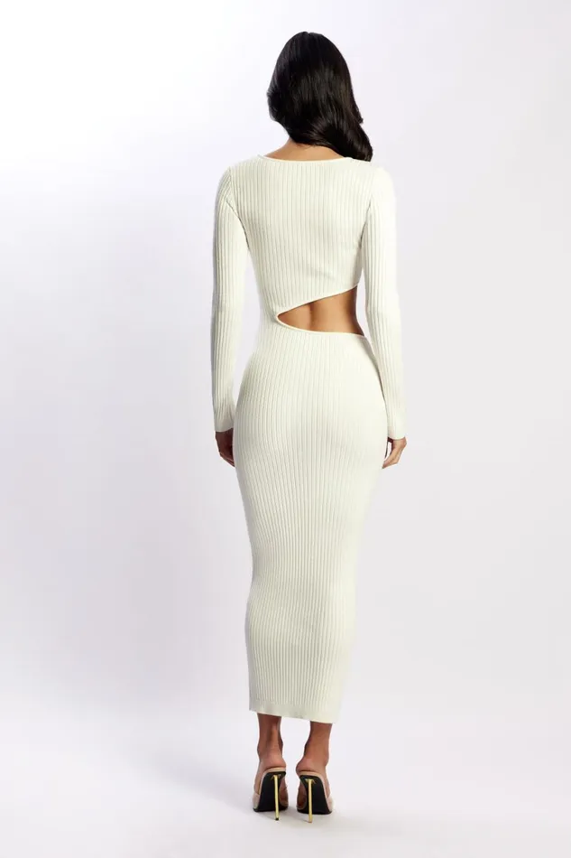 Meshki Midi Dresses Women Gaia Cut Out Asymmetric Knitted Midi Dress 8211 White White