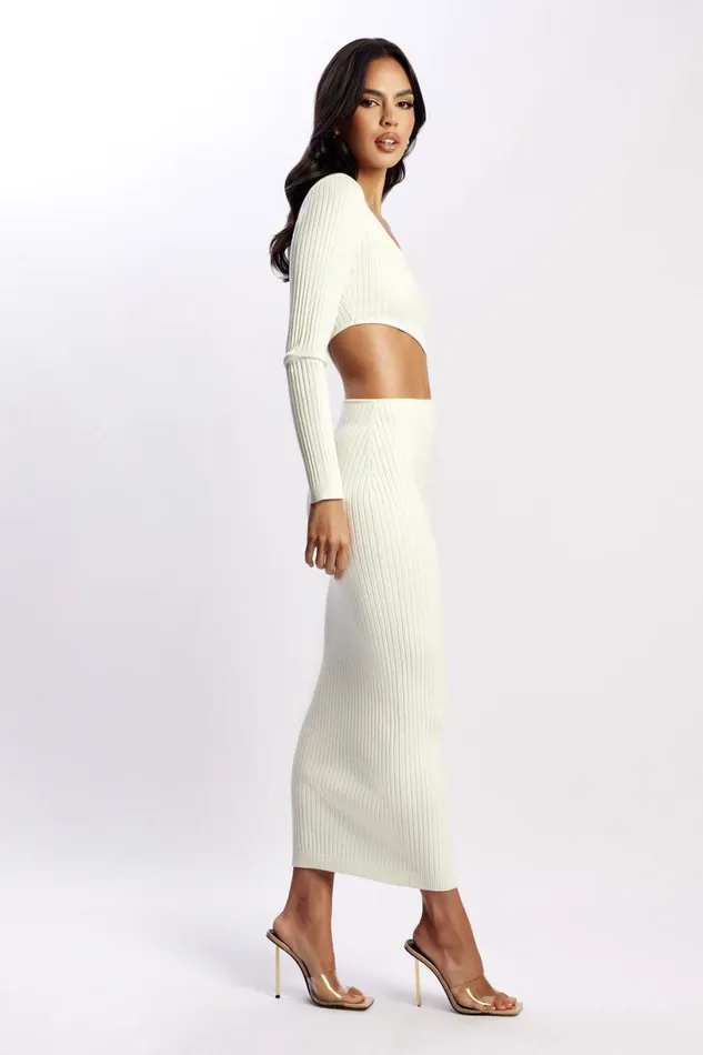 Meshki Midi Dresses Women Gaia Cut Out Asymmetric Knitted Midi Dress 8211 White White