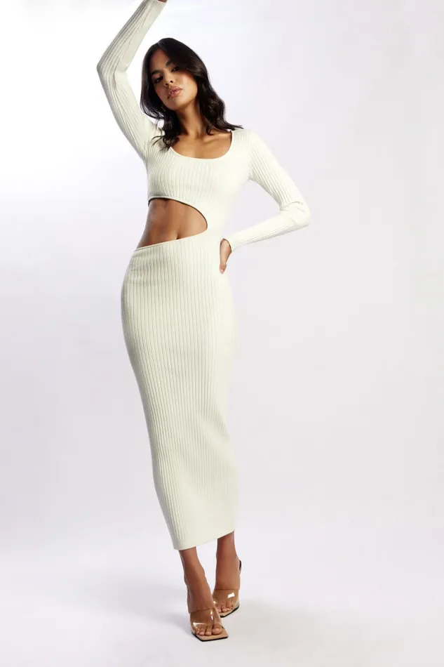 Meshki Midi Dresses Women Gaia Cut Out Asymmetric Knitted Midi Dress 8211 White White
