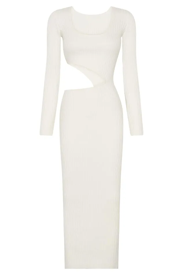 Meshki Midi Dresses Women Gaia Cut Out Asymmetric Knitted Midi Dress 8211 White White