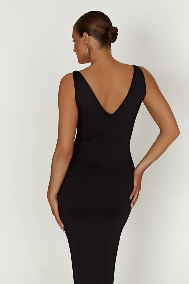 Meshki Midi Dresses Women Gretel Recycled Nylon V Neck Midi Dress 8211 Black Black
