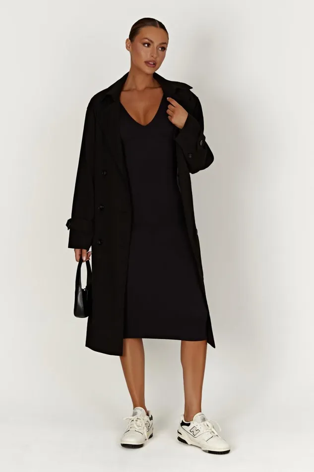 Meshki Midi Dresses Women Gretel Recycled Nylon V Neck Midi Dress 8211 Black Black