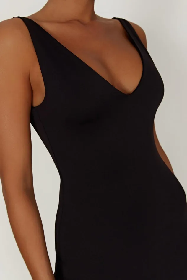 Meshki Midi Dresses Women Gretel Recycled Nylon V Neck Midi Dress 8211 Black Black