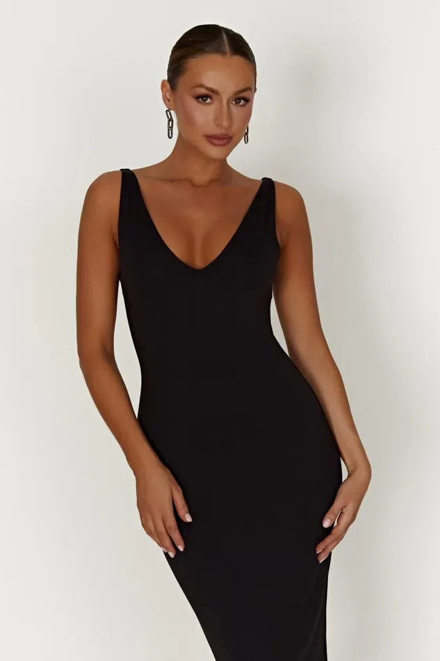 Meshki Midi Dresses Women Gretel Recycled Nylon V Neck Midi Dress 8211 Black Black