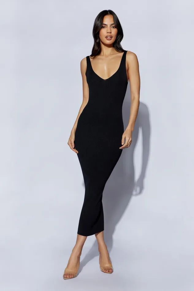 Meshki Midi Dresses Women Jodie V Neck Midi Dress 8211 Black Black