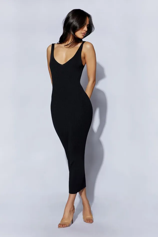 Meshki Midi Dresses Women Jodie V Neck Midi Dress 8211 Black Black