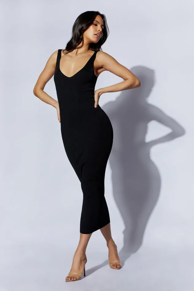 Meshki Midi Dresses Women Jodie V Neck Midi Dress 8211 Black Black