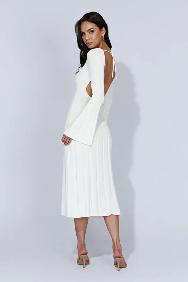 Meshki Midi Dresses Women Juniper Flare Sleeve Knit Midi Dress 8211 White White Meshki Midi Dresses Women Juniper Flare Sleeve Knit Midi Dress 8211 White White