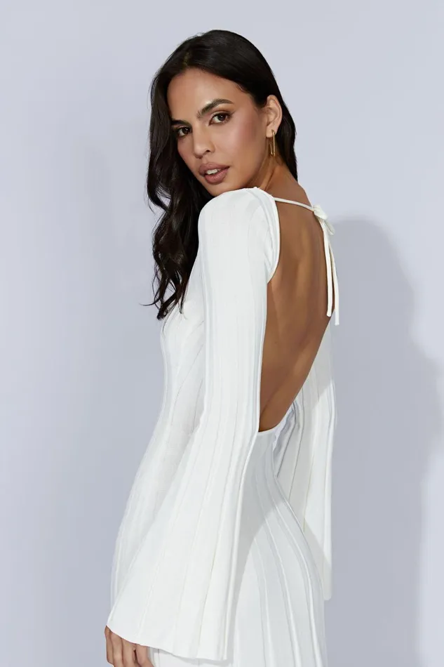 Meshki Midi Dresses Women Juniper Flare Sleeve Knit Midi Dress 8211 White White