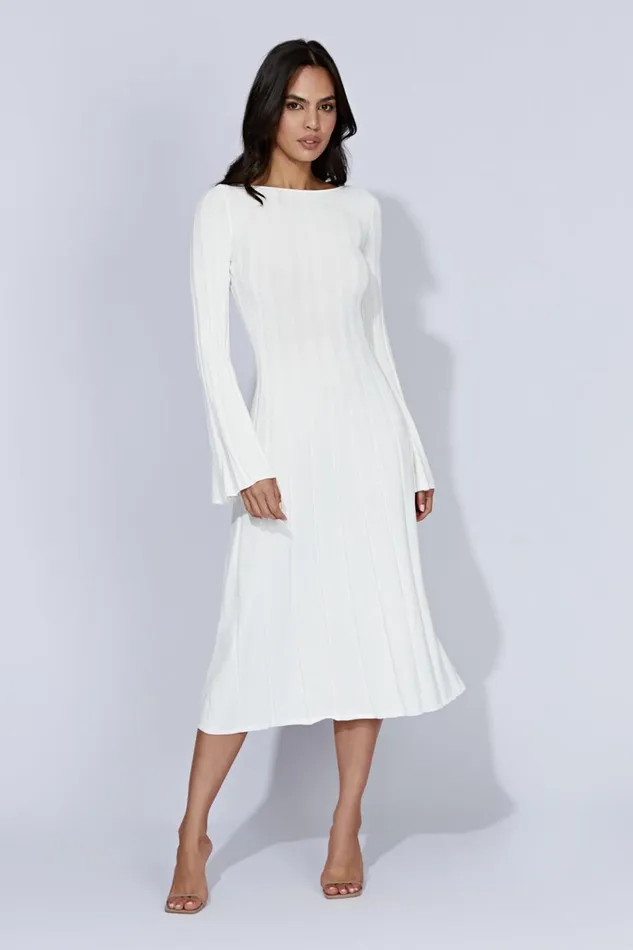 Meshki Midi Dresses Women Juniper Flare Sleeve Knit Midi Dress 8211 White White