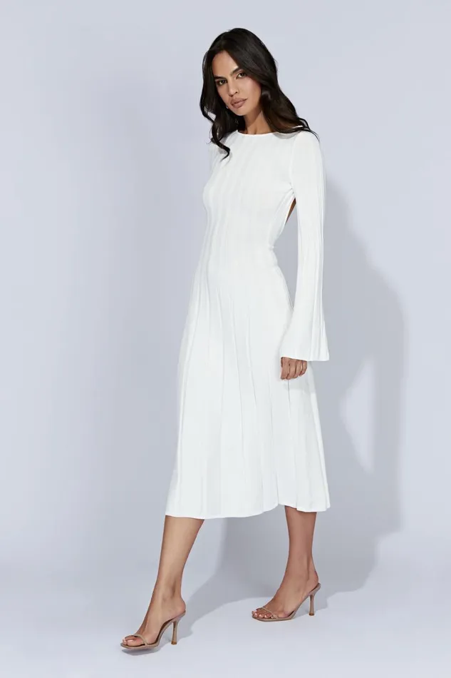 Meshki Midi Dresses Women Juniper Flare Sleeve Knit Midi Dress 8211 White White