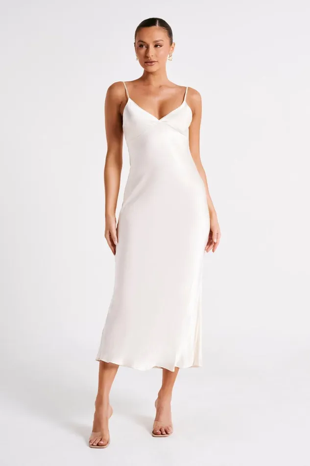 Meshki Midi Dresses Women Kiko Satin Chiffon Midi Dress 8211 Ivory Ivory
