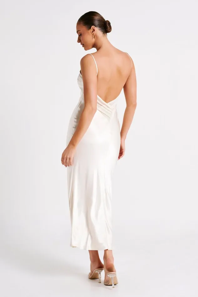 Meshki Midi Dresses Women Kiko Satin Chiffon Midi Dress 8211 Ivory Ivory