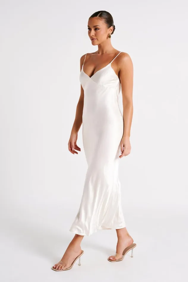 Meshki Midi Dresses Women Kiko Satin Chiffon Midi Dress 8211 Ivory Ivory