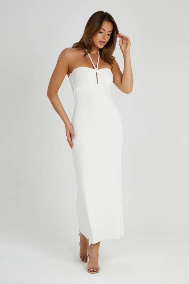 Meshki Midi Dresses Women Krissy Midi Twist Halter Jersey Dress 8211 White White
