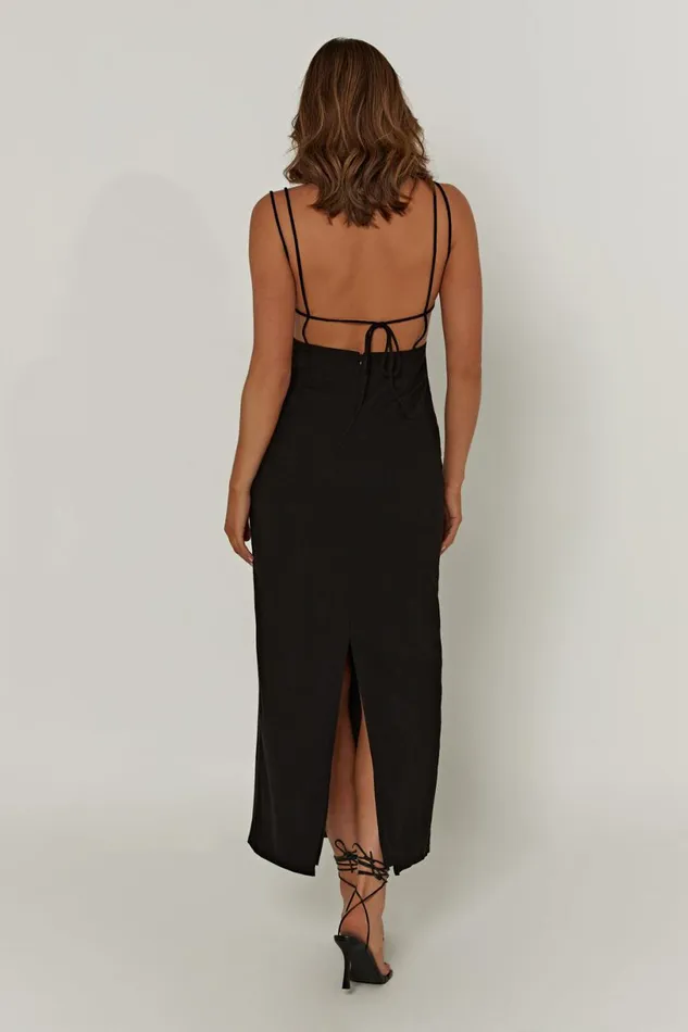 Meshki Midi Dresses Women Leana Linen Backless Midi Dress 8211 Black Black