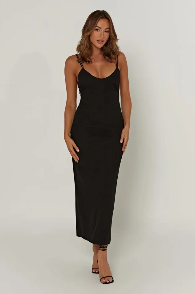 Meshki Midi Dresses Women Leana Linen Backless Midi Dress 8211 Black Black