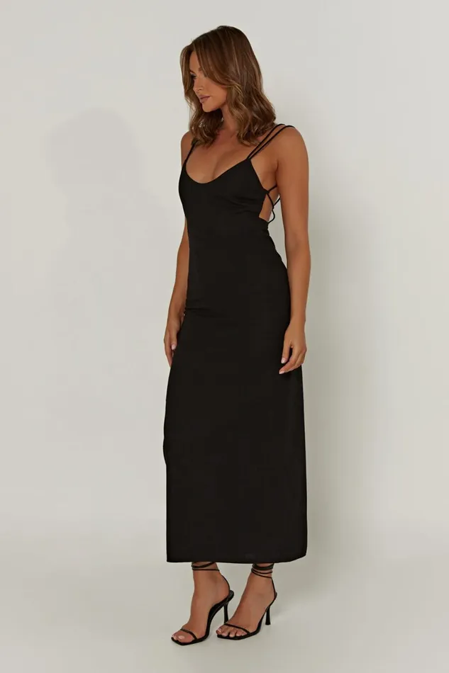 Meshki Midi Dresses Women Leana Linen Backless Midi Dress 8211 Black Black