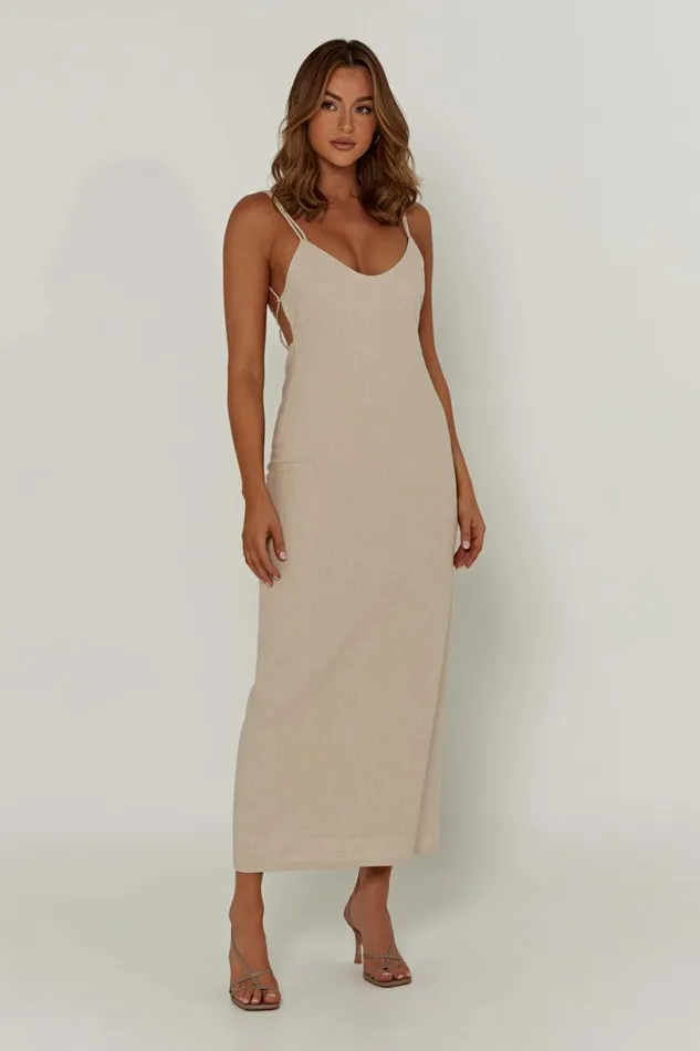 Meshki Midi Dresses Women Leana Linen Backless Midi Dress 8211 Natural Natural