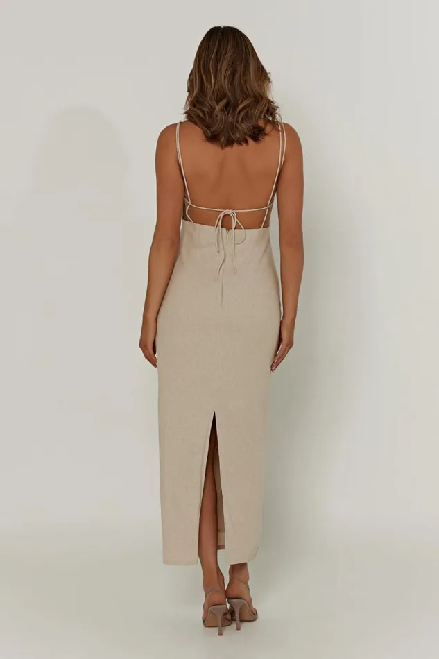 Meshki Midi Dresses Women Leana Linen Backless Midi Dress 8211 Natural Natural