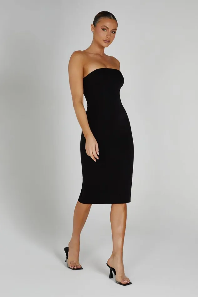 Meshki Midi Dresses Women Marianne Strapless Crepe Midi Dress 8211 Black Black