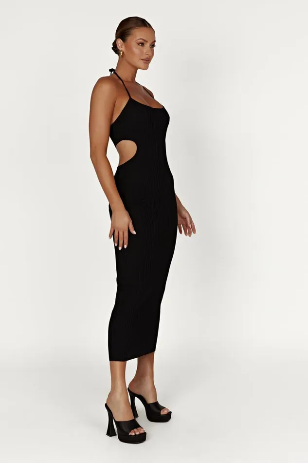 Meshki Midi Dresses Women Morgan Halter Knit Midi Dress 8211 Black Black