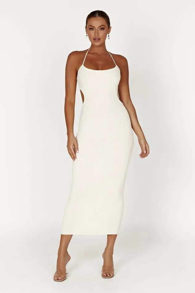 Meshki Midi Dresses Women Morgan Halter Knit Midi Dress 8211 Cream Cream