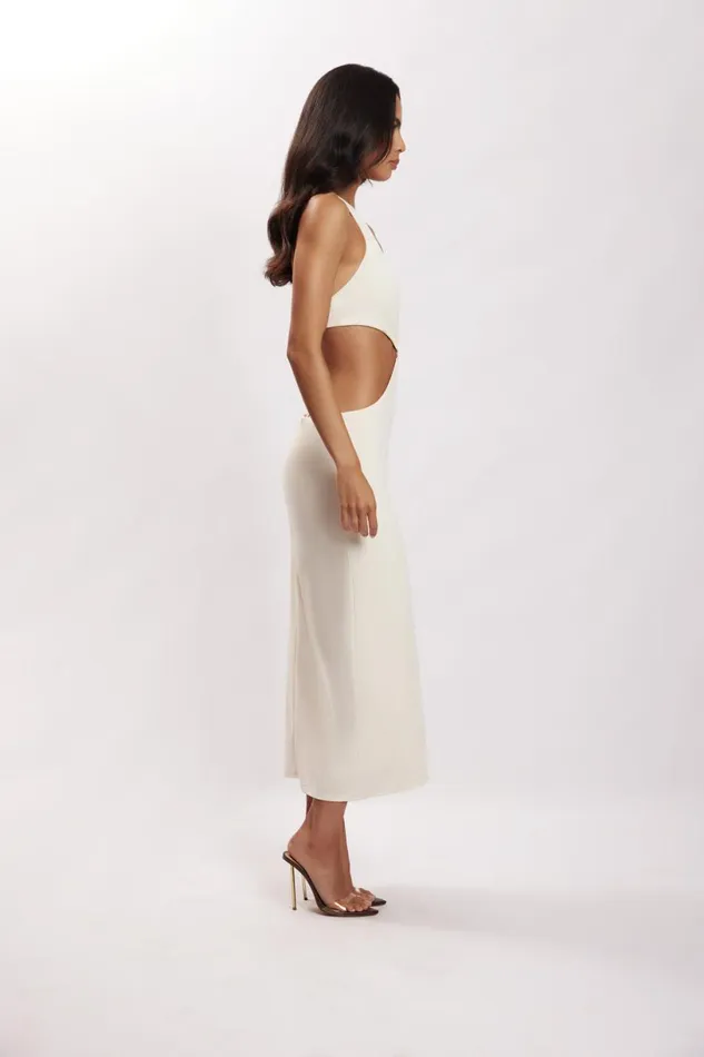 Meshki Midi Dresses Women Natalie Halter Neck Cut Out Midi Dress 8211 Bone Bone Meshki Midi Dresses Women Natalie Halter Neck Cut Out Midi Dress 8211 Bone Bone