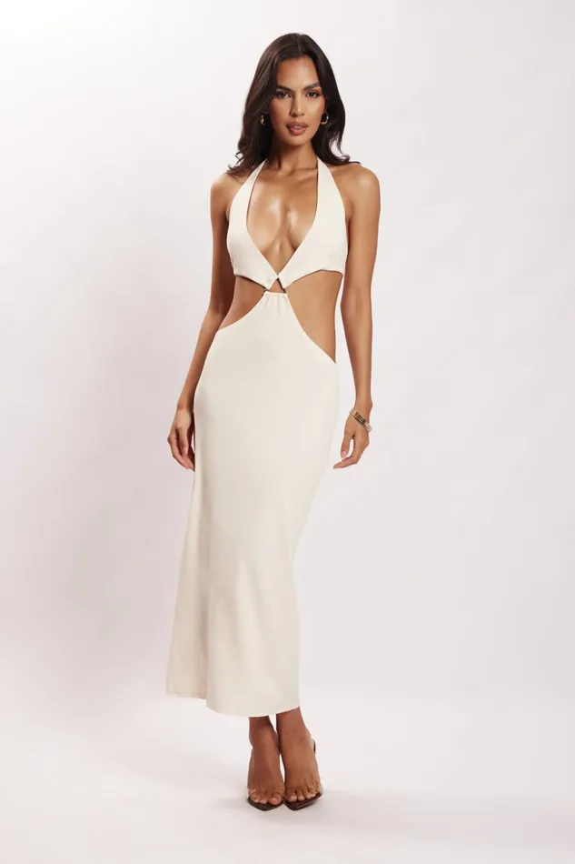 Meshki Midi Dresses Women Natalie Halter Neck Cut Out Midi Dress 8211 Bone Bone Meshki Midi Dresses Women Natalie Halter Neck Cut Out Midi Dress 8211 Bone Bone