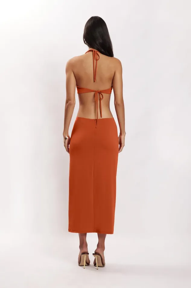 Meshki Midi Dresses Women Natalie Halter Neck Cut Out Midi Dress 8211 Burnt Orange Burntorange Meshki Midi Dresses Women Natalie Halter Neck Cut Out Midi Dress 8211 Burnt Orange Burntorange