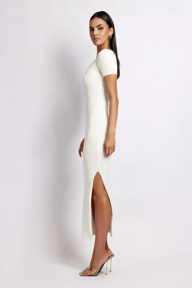 Meshki Midi Dresses Women Nina Short Sleeve Knit Midi Dress 8211 White White