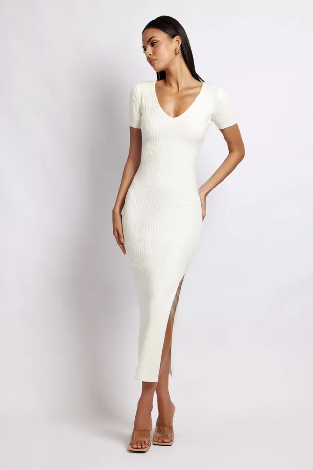 Meshki Midi Dresses Women Nina Short Sleeve Knit Midi Dress 8211 White White