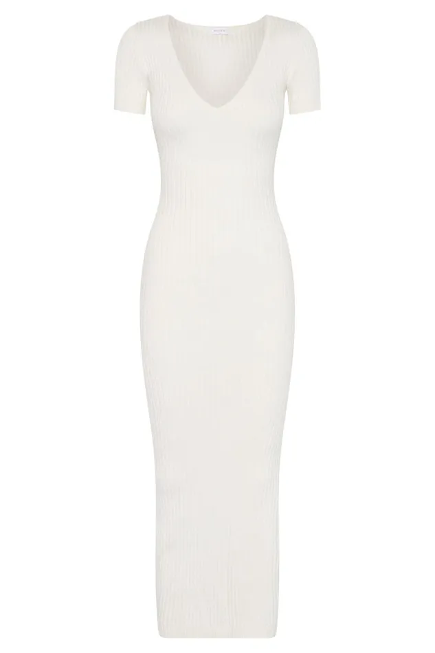 Meshki Midi Dresses Women Nina Short Sleeve Knit Midi Dress 8211 White White