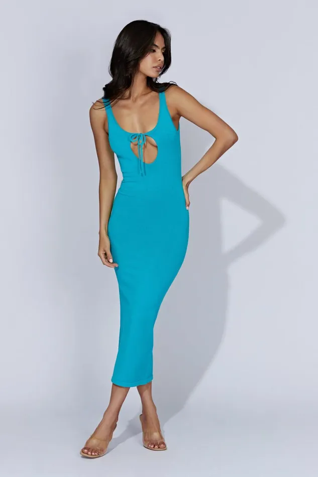 Meshki Midi Dresses Women Nola Cut Out Knit Midi Dress 8211 Aquamarine Aquamarine Meshki Midi Dresses Women Nola Cut Out Knit Midi Dress 8211 Aquamarine Aquamarine