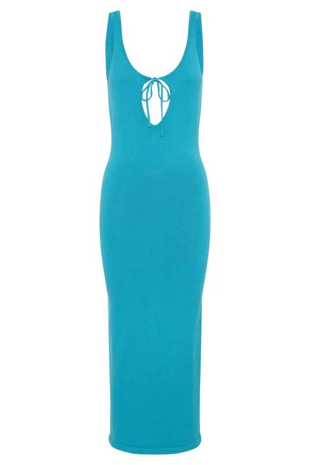 Meshki Midi Dresses Women Nola Cut Out Knit Midi Dress 8211 Aquamarine Aquamarine Meshki Midi Dresses Women Nola Cut Out Knit Midi Dress 8211 Aquamarine Aquamarine