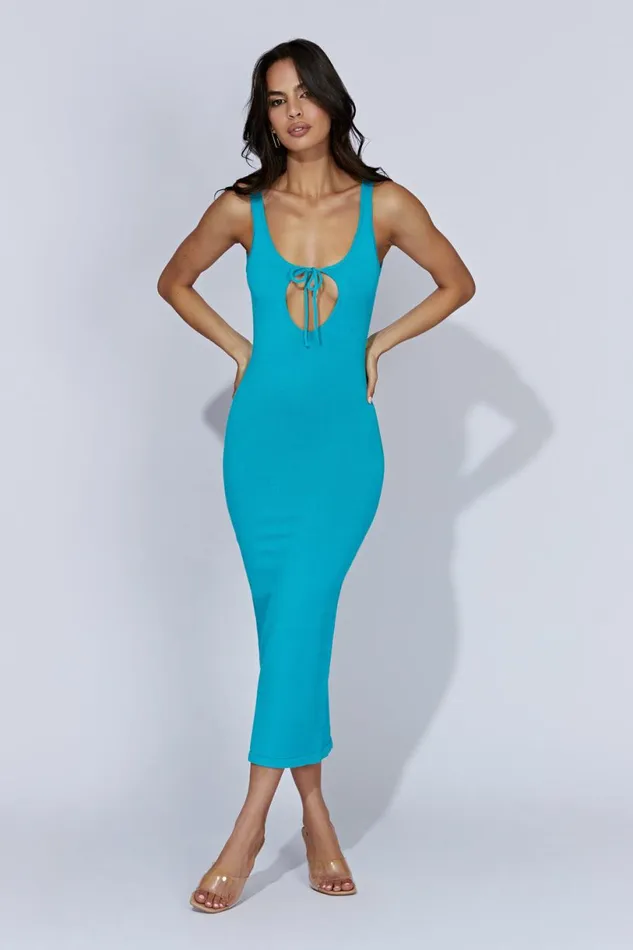 Meshki Midi Dresses Women Nola Cut Out Knit Midi Dress 8211 Aquamarine Aquamarine Meshki Midi Dresses Women Nola Cut Out Knit Midi Dress 8211 Aquamarine Aquamarine