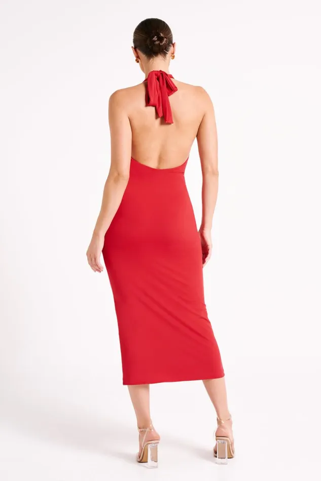 Meshki Midi Dresses Women Osana Recycled Nylon Halter Midi Dress 8211 Vermilion Red Vermilionred
