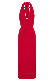 Meshki Midi Dresses Women Osana Recycled Nylon Halter Midi Dress 8211 Vermilion Red Vermilionred
