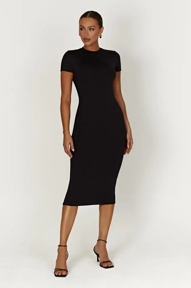 Meshki Midi Dresses Women Penny Recycled Nylon Short Sleeve Midi Dress 8211 Black Black Meshki Midi Dresses Women Penny Recycled Nylon Short Sleeve Midi Dress 8211 Black Black