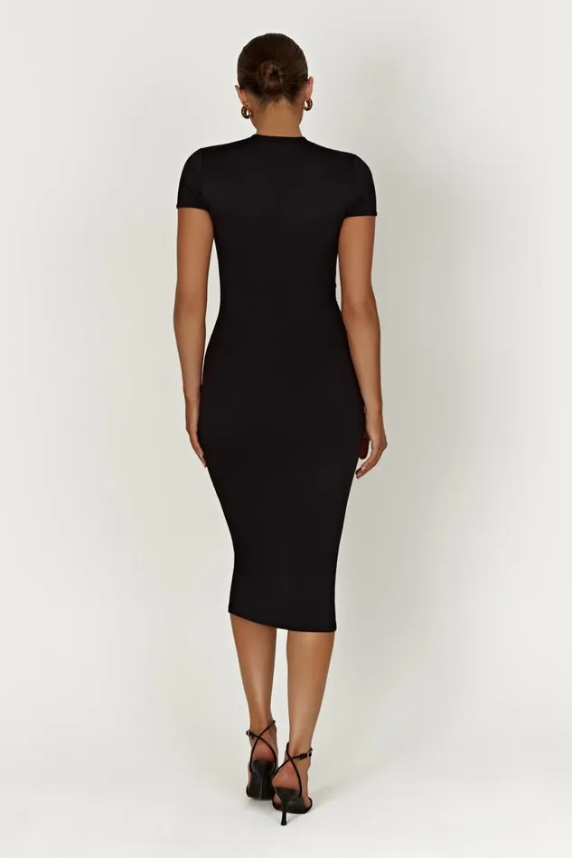 Meshki Midi Dresses Women Penny Recycled Nylon Short Sleeve Midi Dress 8211 Black Black