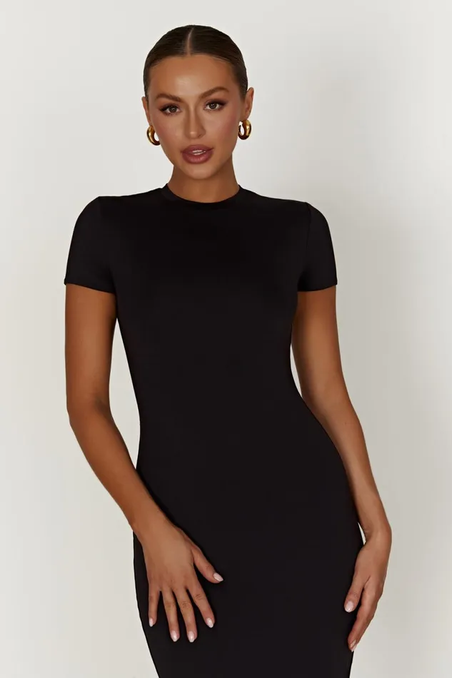 Meshki Midi Dresses Women Penny Recycled Nylon Short Sleeve Midi Dress 8211 Black Black